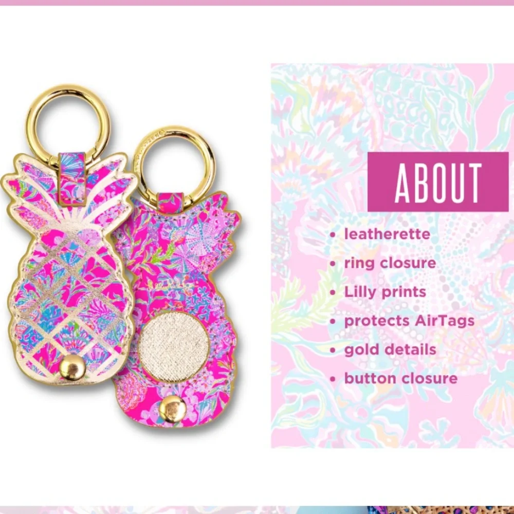 Lilly Pulitzer Air Tag Case Pineapple Keyring Shell Me Something Good